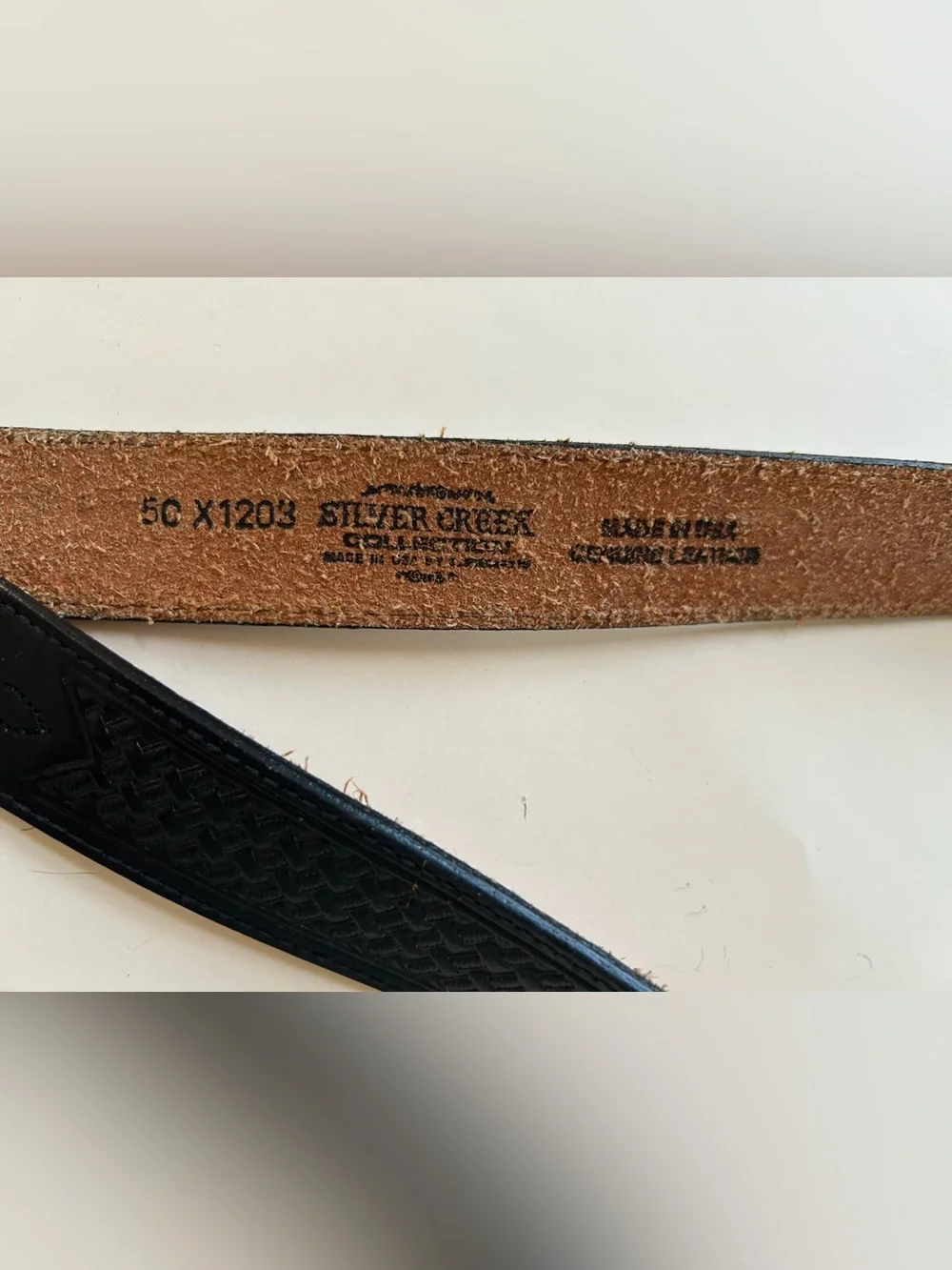 Silver creek Men’s Black Woven Leather Belt with Silver Buckle size 50
